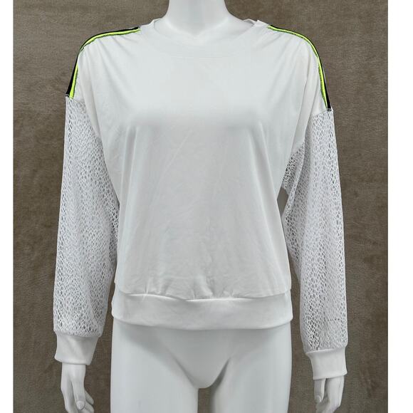 Lucky in Love Tops - Lucky in Love Top Womens Large White Mesh Sleeves Neon Trim Tennis Golf Active